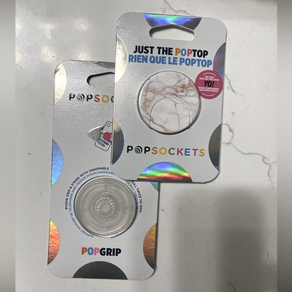 PopSocket Clear Grip with White & Gold Marbled Topper